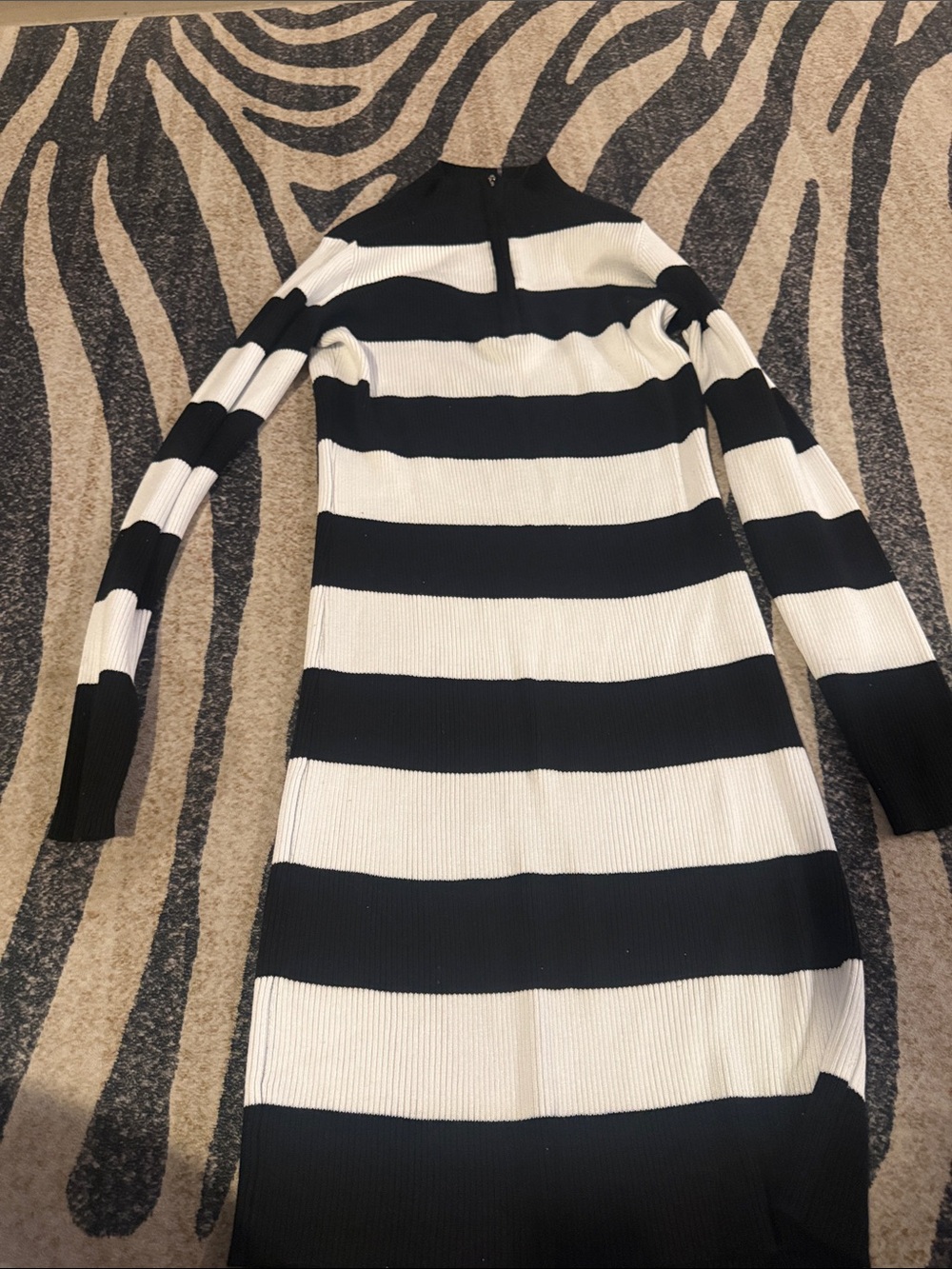 Fashion Nova Black & White Horizontal Stripe Ribbed Midi Dress